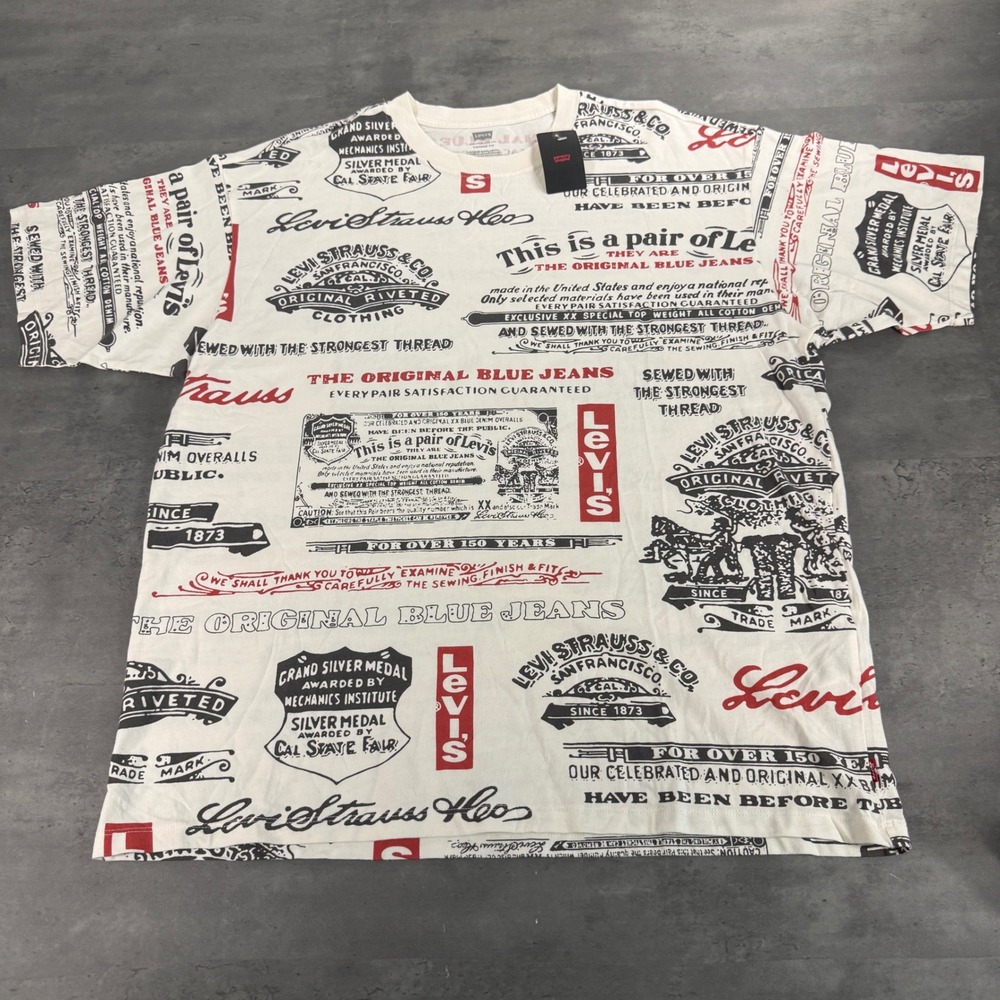 Levi's Graphic Tee Men M White All Over Print Vintage Fit Heritage Logo T-Shirt
